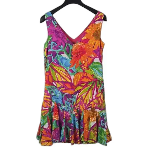 Lauren Ralph Lauren Sleeveless Multi Floral V Neck Shift Cocktail Dress Sz 2 - Picture 4 of 10